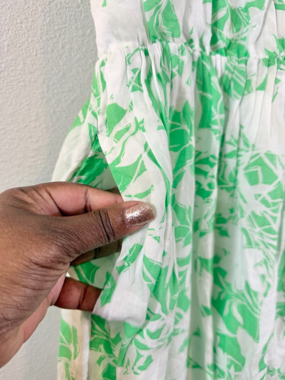 Caslon Green White Maxi Dress Size M Floral Print Racerback Tie Neck Tiered - Picture 4 of 12